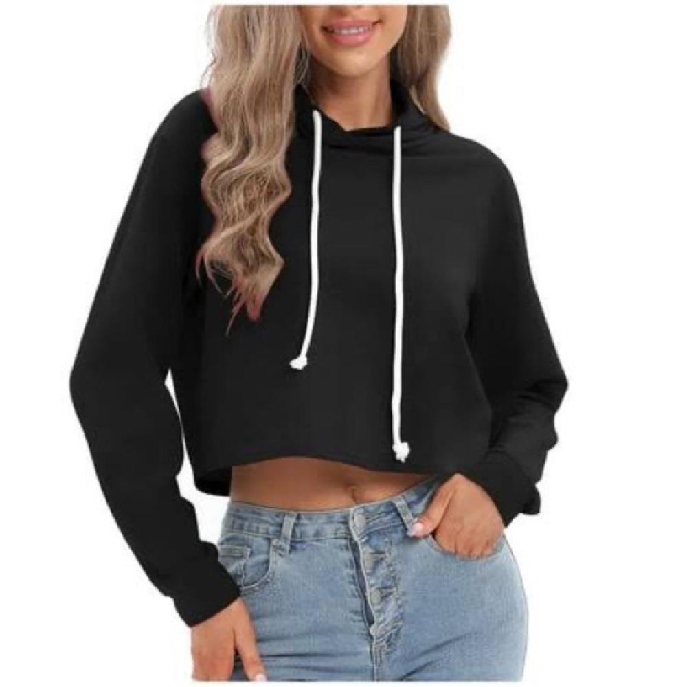 Cropped Draw String Hoodie - Picture 3 of 9